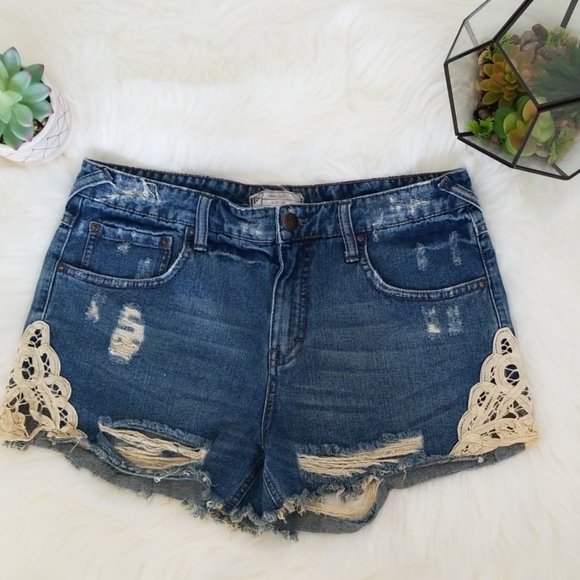 Free People Pants - Free people Jean shorts Lace Boho Size 30